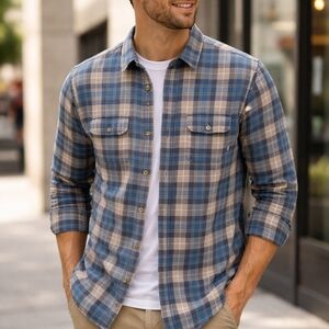 Vans Blue & Tan Plaid Button Down Shirt Long Sleeve Men’s Size M Casual Skate St